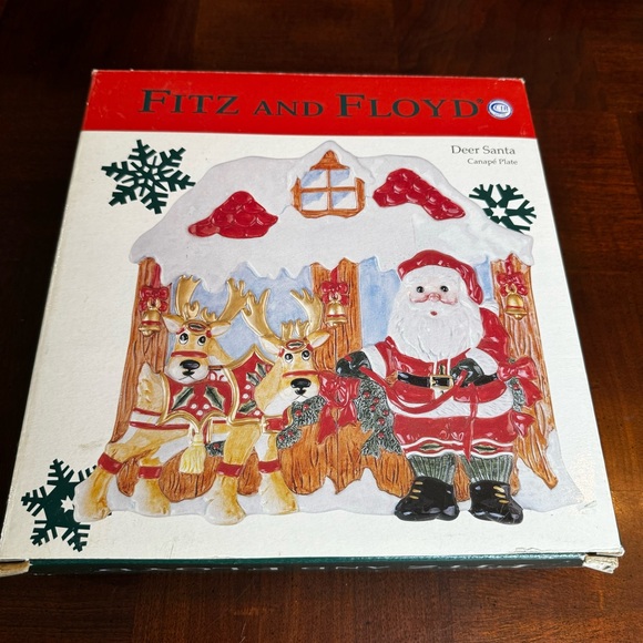 Fitz and Floyd Deer Santa Canape Dessert Serving Tray Platter Dish - Picture 3 of 9